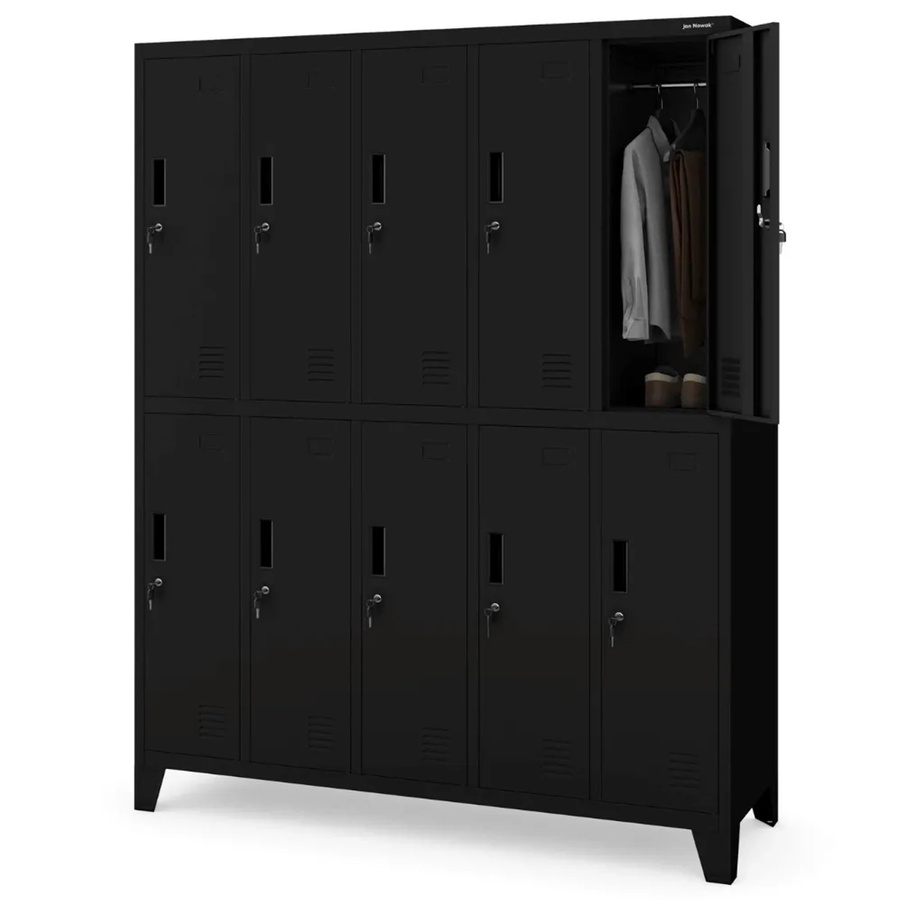 DELUKE Umkleideschrank Spind mit 10 Abteilen und Scharniertüren in Schwarz Matt, H: 172 cm, B: 136 cm, T: 45 cm - Bild 2