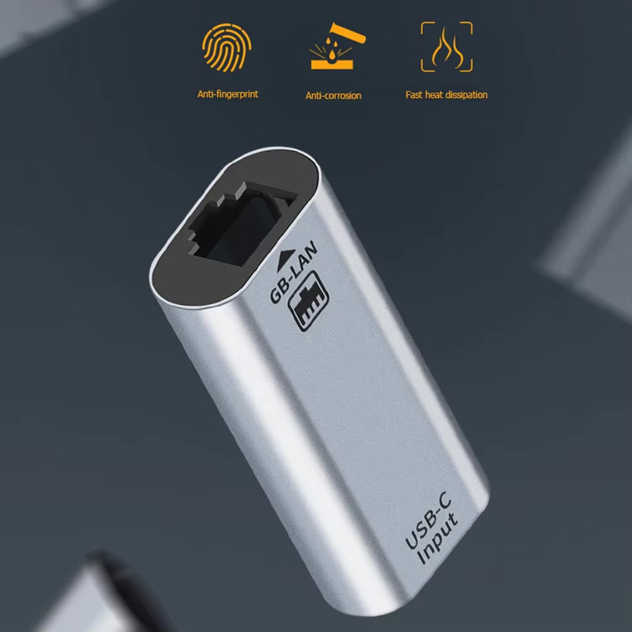 BSN USB-C auf RJ45 Ethernet Adapter, 10/100/1000 Gigabit LAN Netzwerkkarte mit Kabel, Farbe: Silber - Bild 3