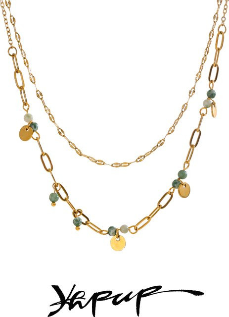 Yhpup Halskette Edelstahl, Naturstein, Gold, Damen - Bild 1