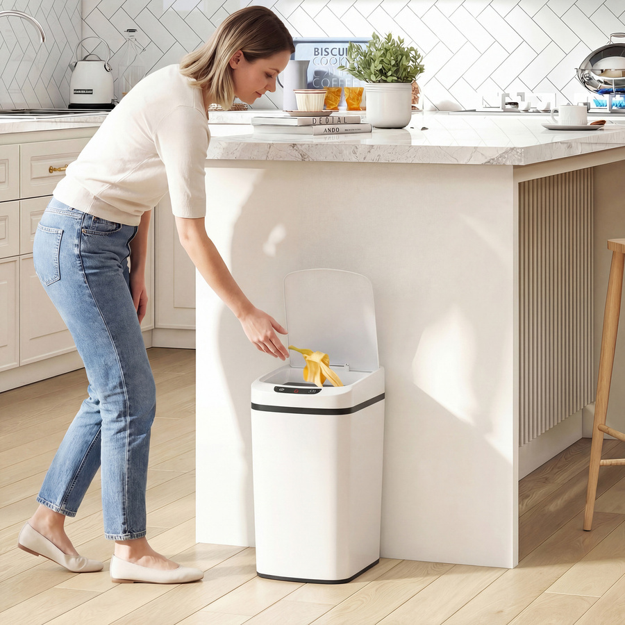 HOMCOM Mülleimer 12 l mit Infrarot-Sensor und Touch-Taste, weißer Abfalleimer aus Edelstahl mit herausnehmbarem Innenbehälter, B/T/H: 28 x 22 x 41 cm - Bild 2