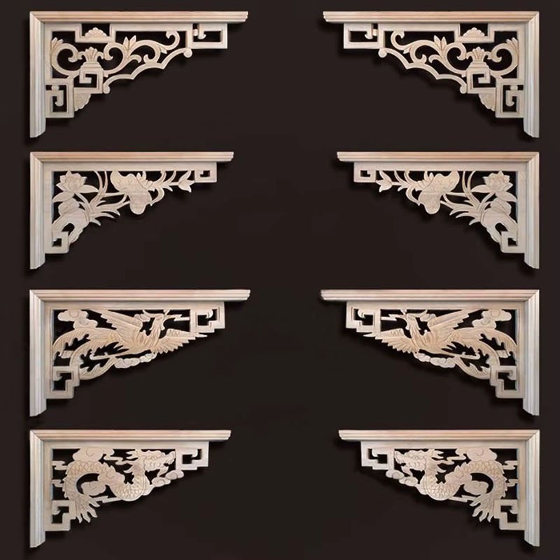 MaYupeT Holzgeschnitzter Chinesischer Drache als Eck-Onlay für Möbel und Dekoration, Beige, Floral und Orientalisch - Bild 3