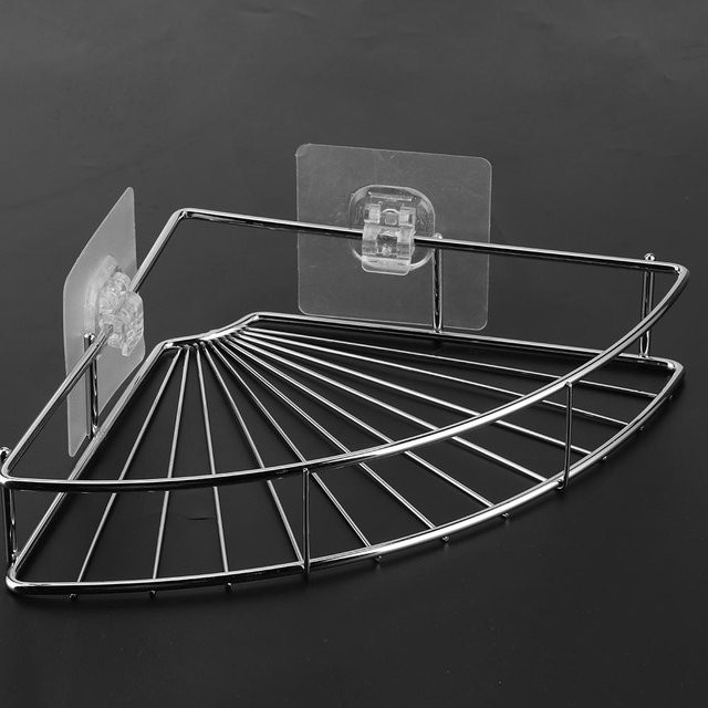 mfySpace Eck-Aufbewahrungsregal aus Edelstahl in Silber, stanzfreies dreieckiges Wandregal für Badezimmer und Küche - Bild 1