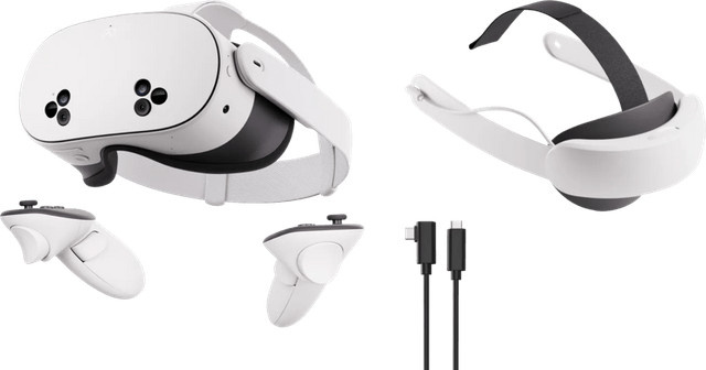 Meta Quest 3S VR-Headset 256GB mit BlueBuilt PC Link-Kabel und Elite Strap mit Akku in Weiß und Blau - Bild 1
