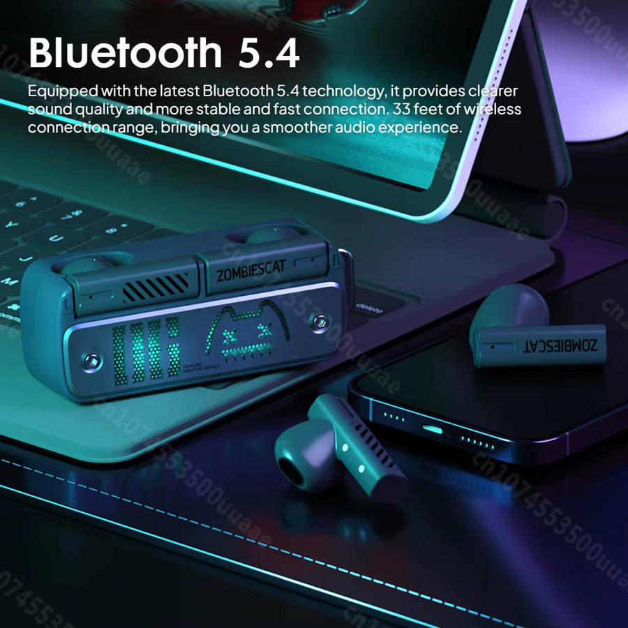 Zombies Cat B8 TWS Kabellose Ohrhörer im Halsketten-Design mit Bluetooth 5.4 und ENC-Anrufgeräuschunterdrückung in Rot - Bild 2