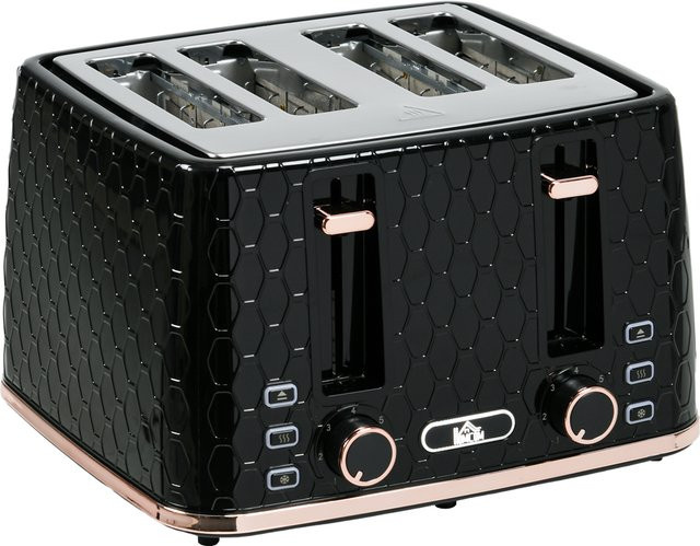 HOMCOM Toaster für 4 Scheiben aus Edelstahl in Schwarz mit Brötchenaufsatz, 7 Bräunungsstufen, Auftau- und Aufwärmfunktion sowie Krümelschublade und 1860W Leistung - Bild 1