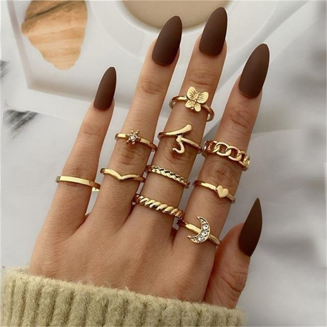 Ring Set Vintage, Gold, Zinklegierung, Kristall, Damen - Bild 1