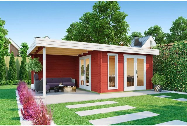 Lasita Blockbohlenhaus Anders Gartenhaus mit Flachdach in Rot, B/H/T: 6688 x 233,7 x 414,8 cm - Bild 1
