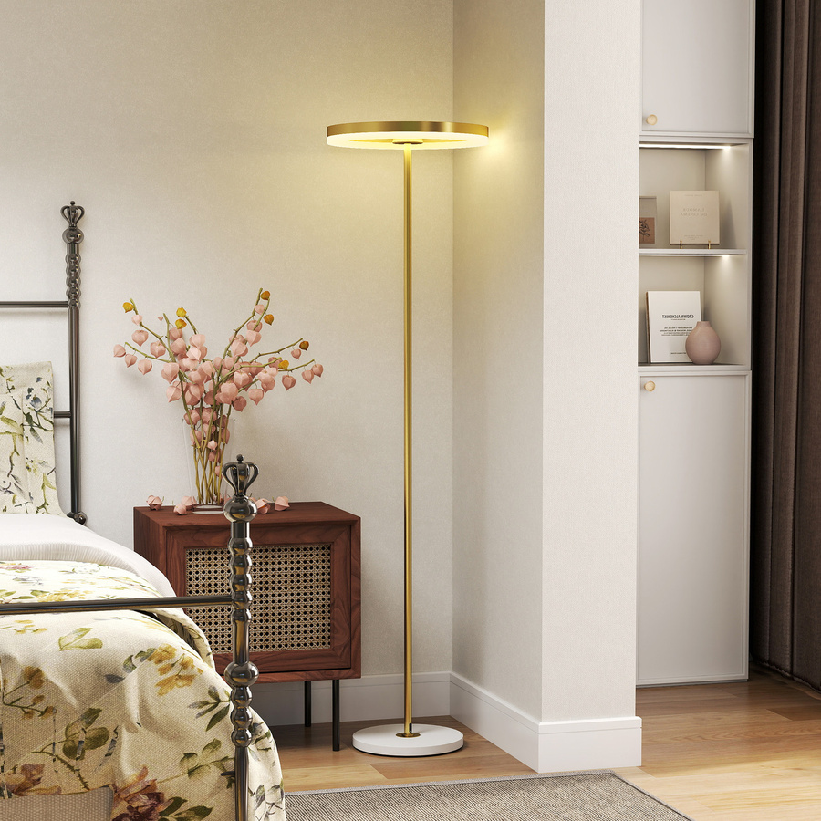HOMCOM LED Stehlampe in Gold mit Acrylschirm, dimmbar mit 3 Lichtfarben und Fußschalter für Wohnzimmer, Schlafzimmer oder Büro - Bild 2