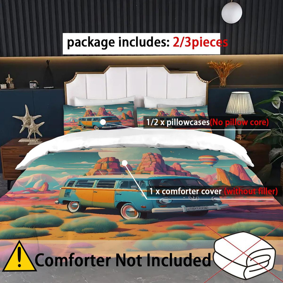 Bettwäsche Set mit Wohnmobil Muster im 3D-Druck, Cartoon Stil, Bettbezug und Kissenbezug, EU Single, B/H: 135 x 200 cm - Bild 4