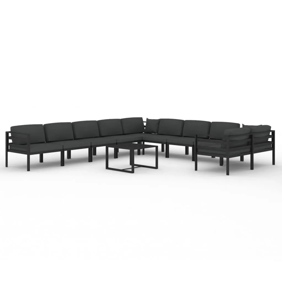vidaXL 11-teiliges Garten-Lounge-Set in U-Form aus Aluminium mit Polsterkissen in Anthrazit - Bild 2