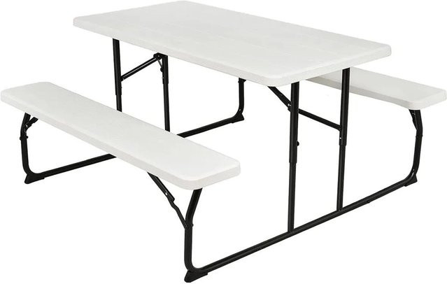 Costway Klappbarer Picknicktisch und Campingtisch-Set in Weiß, Breite: 136 cm, Höhe: 73 cm, Tiefe: 70 cm - Bild 1