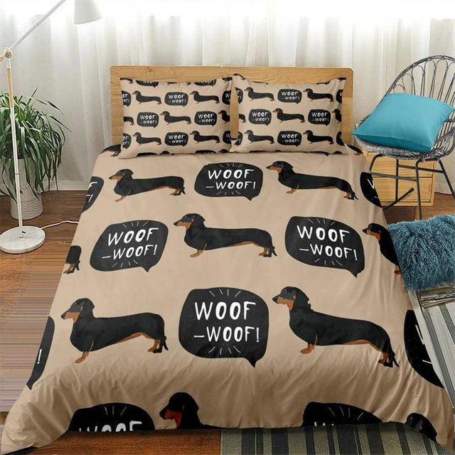 Bettwäsche-Set mit Cartoon Dackel Motiv von Your Warm Home in Beige, 3-teilig aus Mikrofaser, B/H: 245 x 210 cm - Bild 1
