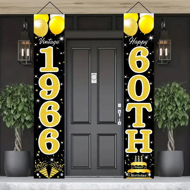 OURFETE Retro 60. Geburtstag Türschild-Set in Schwarz-Gold mit Vintage 1966 Themenbanner für die Veranda - Bild 1