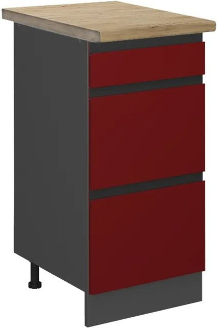 Vicco Küchenunterschrank R-Line in Rot/Anthrazit mit Eiche-Optik und Schubladen, B/T/H: 40 x 60 x 81,6 cm - Bild 1