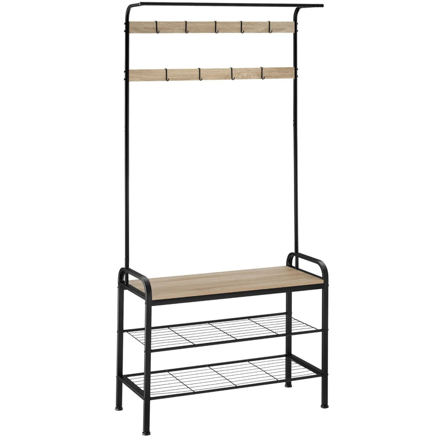 tectake Garderobenständer Alberta Industrial Style mit Sitzfläche und 9 Haken, Eiche Sonoma, B/T/H: 85,5 x 36 x 184 cm - Bild 2