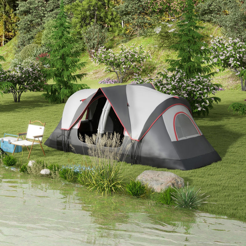 Outsunny Campingzelt Grau: Winddichtes Tunnelzelt für 8 Personen mit 2 Räumen, Lichthaken und Meshfenstern, 2000mm wasserabweisend, inklusive Tragetasche - Bild 2
