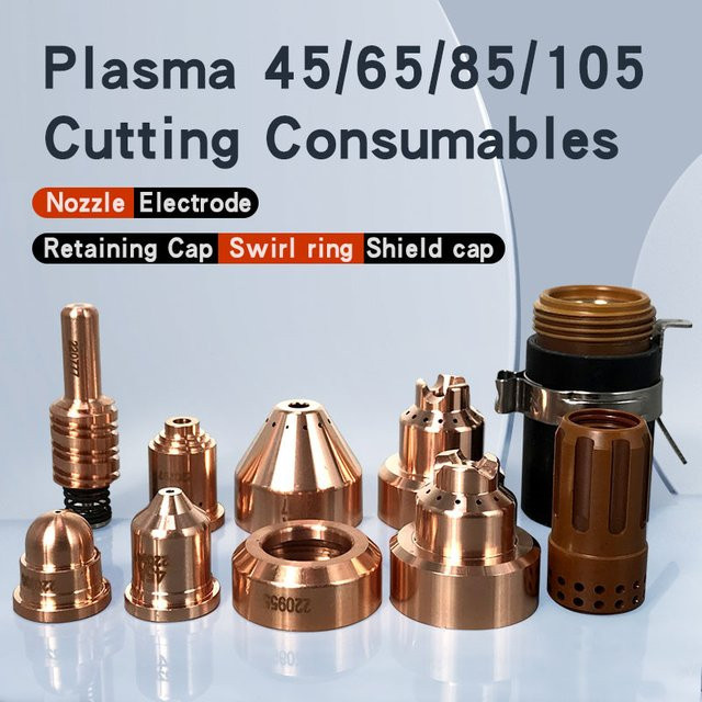 Verbrauchsmaterialien für Plasmaschneider Set: Elektrode 220777, Düse 220797, Schildkappe 220817, Haltekappe 220953 und Wirbelring 220857 für 45-65-85-105 Ampere - Bild 1