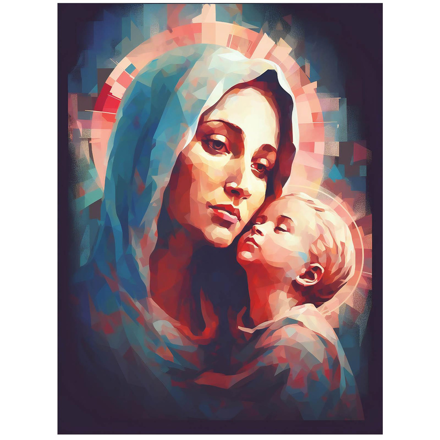 Harmony Posters Maria mit dem Jesuskind Wandbild Blau, B: 30 cm, H: 40 cm, Holzrahmen Eiche hell - Bild 4