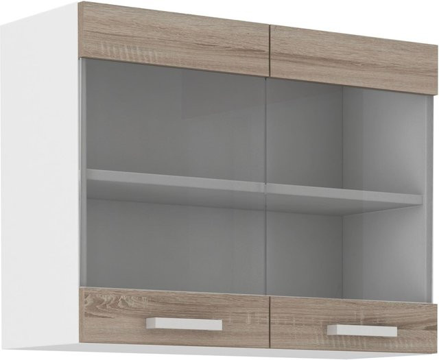 Küchen Glashängeschrank Dave 240 mit 2 Glastüren in Eiche Sonoma Trüffel, Breite: 80 cm - Bild 1