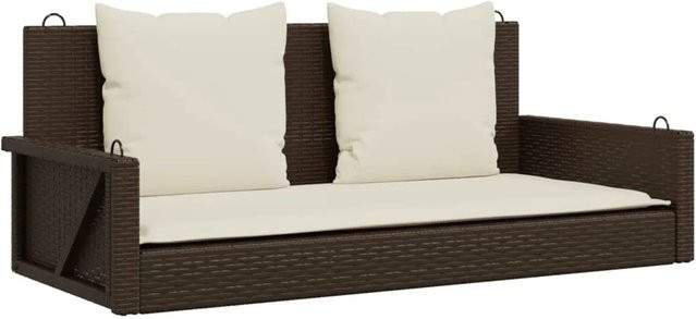 furnicato Hängebank aus Poly Rattan mit Kissen in Braun, B/T/H: 119 x 56 x 48 cm - Bild 1