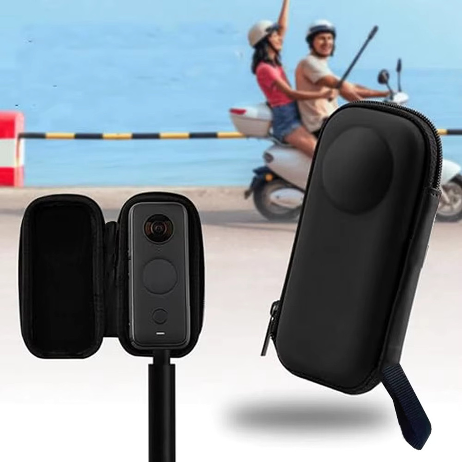 EXSKOF Tragetasche und Aufbewahrungstasche aus hartem PU für Insta360 X5, X4 und X3 Action-Kameras, Schwarz - Bild 5