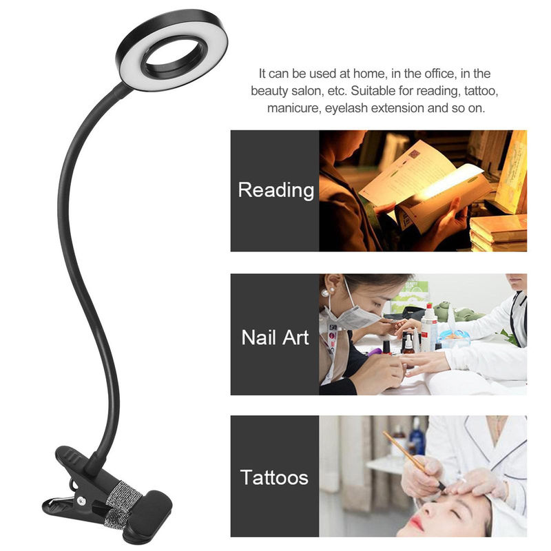 Igeteck Clip-on LED Schreibtischlampe in Schwarz, dimmbar und verstellbar für Tattoo, Nagelkunst, Make-up und zum Lesen - Bild 5