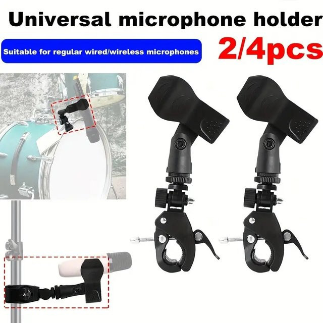 MovingMic Mikrofon-Krabbenklemmenhalterung in Schwarz für Mikrofonständer und Trommelfelge mit 5/8 Zoll bis 3/8 Zoll Gewinde für kabelgebundene und kabellose Mikrofone (2/4 Stück) - Bild 1