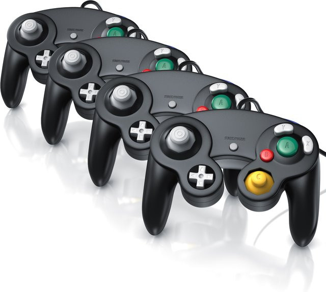 CSL 4er Set Nintendo Controller Gamepads für Nintendo GameCube und Wii in Schwarz mit Vibrationseffekten und ergonomischem Design - Bild 1