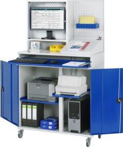 RAU Computer-Schrank Modell 67 in Lichtgrau und Enzian-Blau, B/T/H: 1100 x 520 x 1770 mm - Bild 1