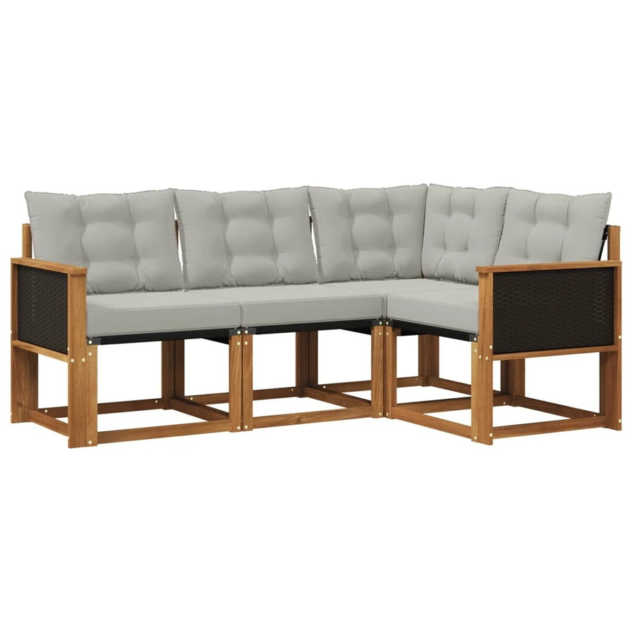 vidaXL Outdoor-Sofagarnitur L-Form aus Akazienholz mit Textilene und grauen Kissen - Bild 2
