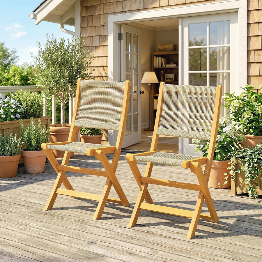 Outsunny 2er-Set faltbare Gartenstühle aus FSC-Akazienholz in Natur und Beige mit Textilene-Sitzfläche - Bild 2