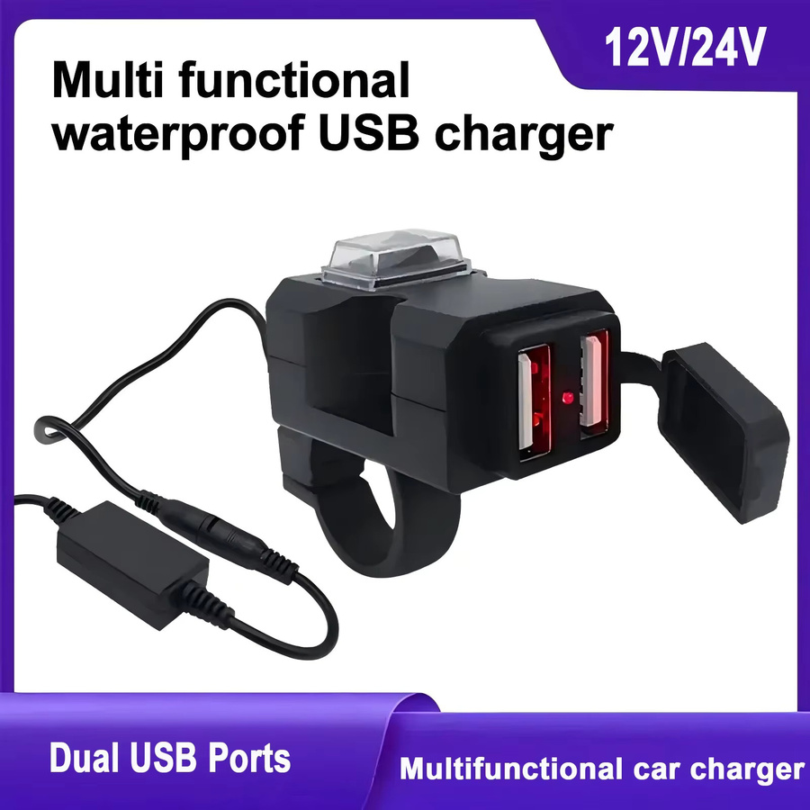 Wasserdichtes Dual USB QC3.0 Motorrad-Lenker-Ladegerät mit 3,1A USB-Adapter Netzteil in Schwarz - Bild 2