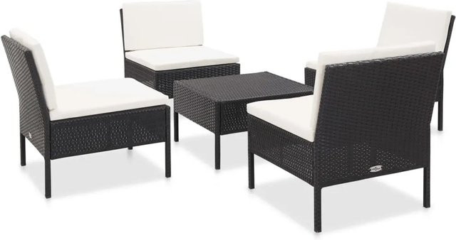 vidaXL 5-teilige Garten-Sofagarnitur aus Poly Rattan mit Auflagen in Schwarz - Bild 1