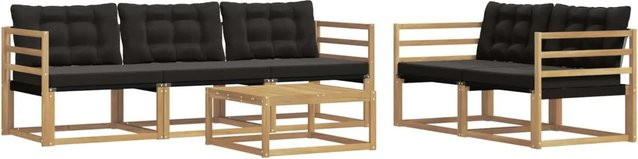 vidaXL Outdoor-Sofagarnitur aus Akazienholz mit Textilene-Polstern und Couchtisch, 6-teiliges Set, Schwarz und Weiß, B/T/H: 79 x 79 x 37 cm - Bild 1