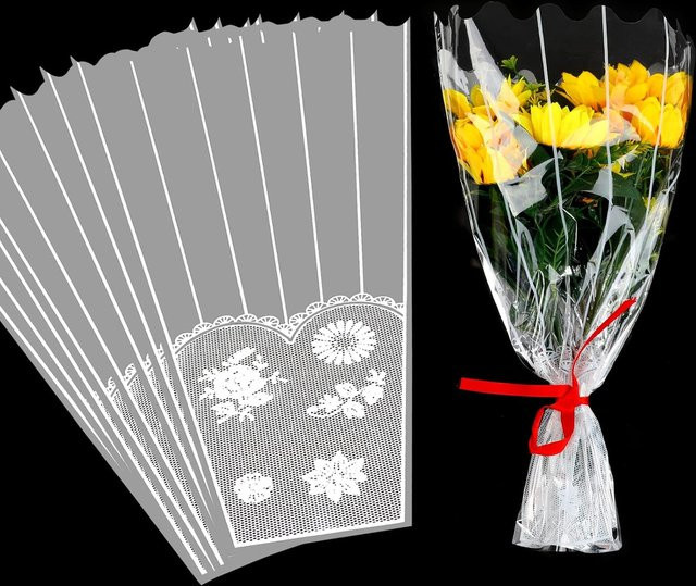 100 Stück transparente Blumenstrauß-Beutel aus Kunststoff als Cellophan-Verpackungshüllen - Bild 1