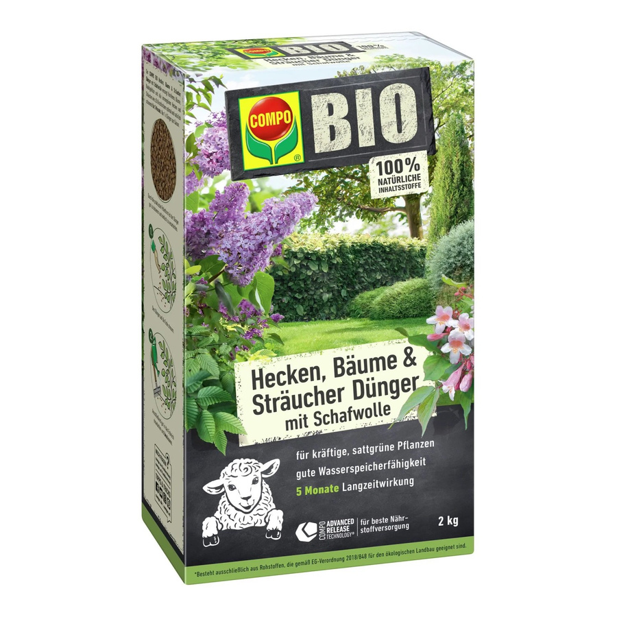 Compo Bio Gehölz Langzeit-Dünger mit Schafwolle für Sträucher, Koniferen und Hecken, 2 kg - Bild 2