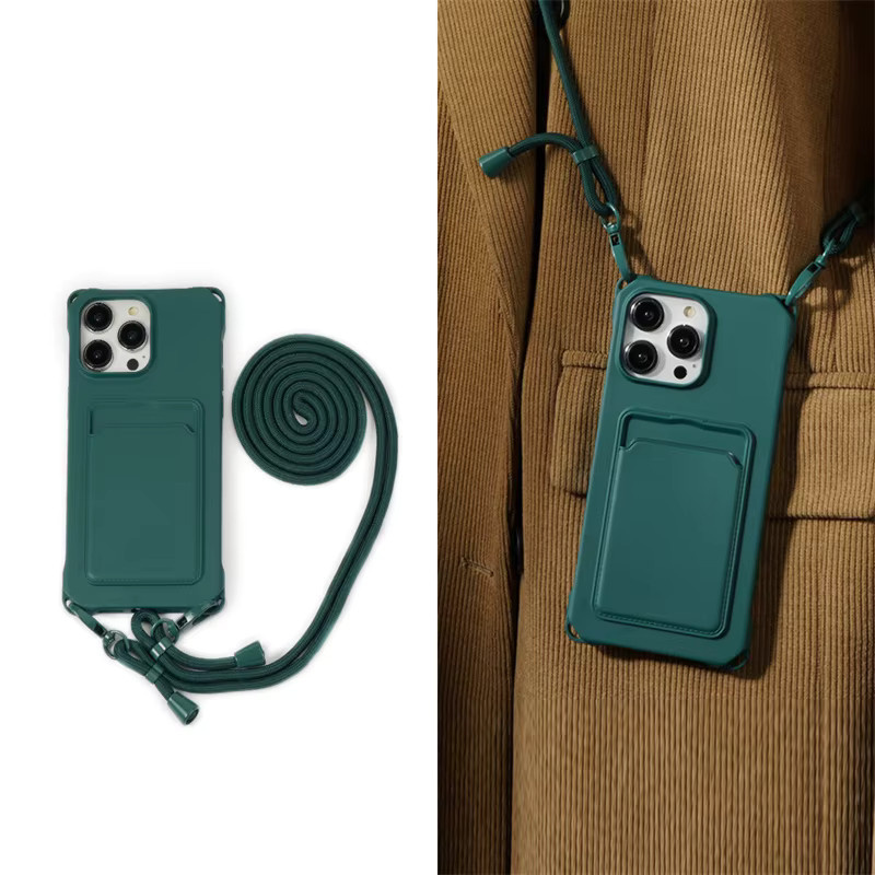 Stoßfeste Lanyard-Hülle für Apple iPhone 17 16 15 14 13 12 11 Pro Max Mini Plus mit Kartenhalterung und Umhängekordel in Purple - Bild 3