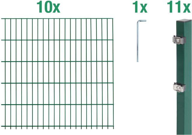 ALBERTS Doppelstabmattenzaun Grundset aus Stahl, grün beschichtet, Höhe: 100 cm, Gesamtlänge: 20 m - Bild 1
