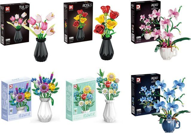Kreatives Blumen-Baustein-Set mit Orchideen, Tulpen und Rosen als pädagogisches Montage-Spielzeug zur Dekoration von deinem Zuhause - Bild 1