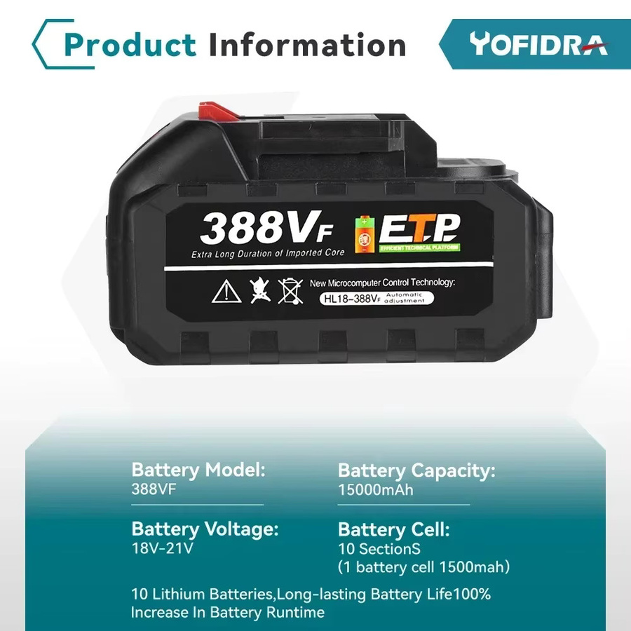 Yofidra wiederaufladbarer Li-Ion-Ersatzakku mit 7500 mAh und 2200 mAh für Elektrowerkzeuge wie Bohrschrauber und Gebläse - Bild 2