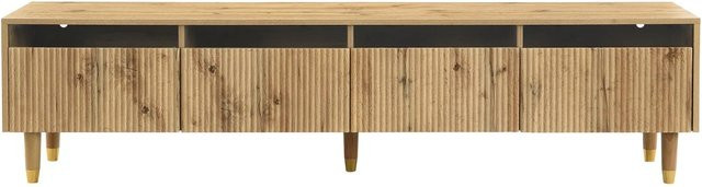 okwish TV Schrank Modern mit Schubladen und Medienfächern aus MDF und Metall, Farbe: Beige/Braun, B/T/H: 178 x 35 x 45 cm - Bild 1