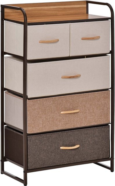 HOMCOM Kommode Sideboard mit 5 faltbaren Stoff-Schubladen in Braun für Wohnzimmer und Schlafzimmer - Bild 1