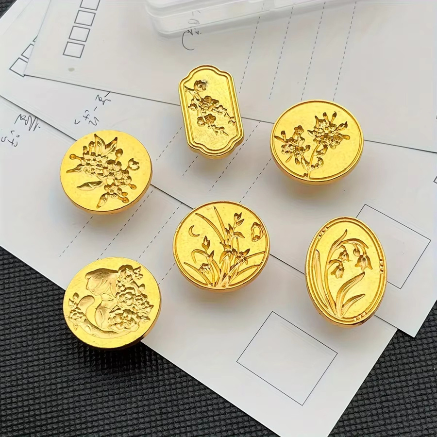 6-teiliges Blumen-Wachssiegel-Stempelset mit abnehmbarem Holzgriff in Gold und Gelb im Vintage-Stil - Bild 2