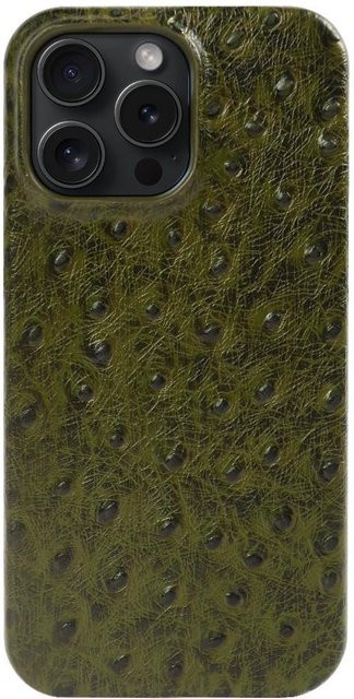 Echtes Straußenleder Case für Apple iPhone 16 Pro Max, 15, 14, 13, 12, 11, XR, XS Max, SE, grüne Handyhülle aus echtem Leder - Bild 1