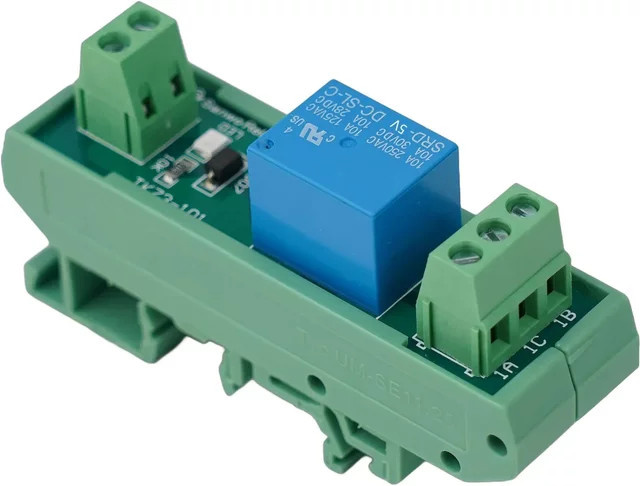 Einkanal Relais Board mit LED Statusanzeige für DIN-Schiene TS15/28/35, 5/12/24V, Grün - Bild 1