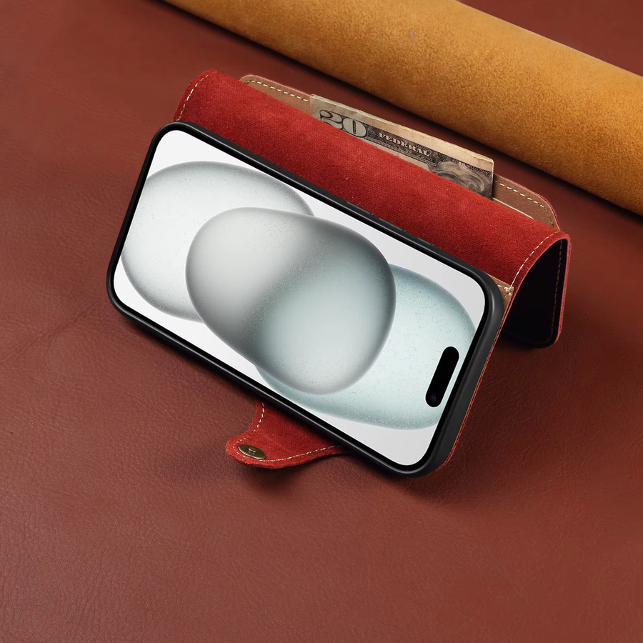 Premium Echtleder Kartenfach Brieftaschen-Hülle für Apple iPhone 17 16 15 14 13 12 Pro Max in Blau oder Rot - Bild 3