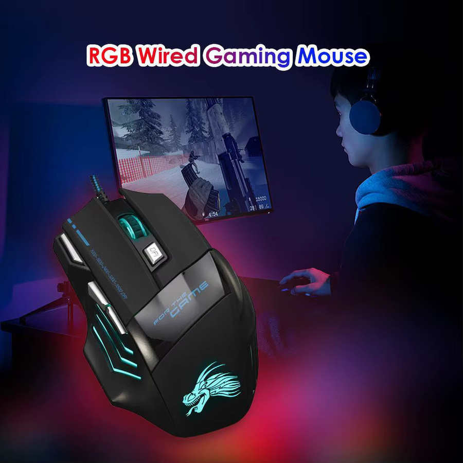 APWIKOGER Ergonomische Gaming-Maus mit 5500 DPI, 7 Tasten und Hintergrundbeleuchtung, Schwarz - Bild 2