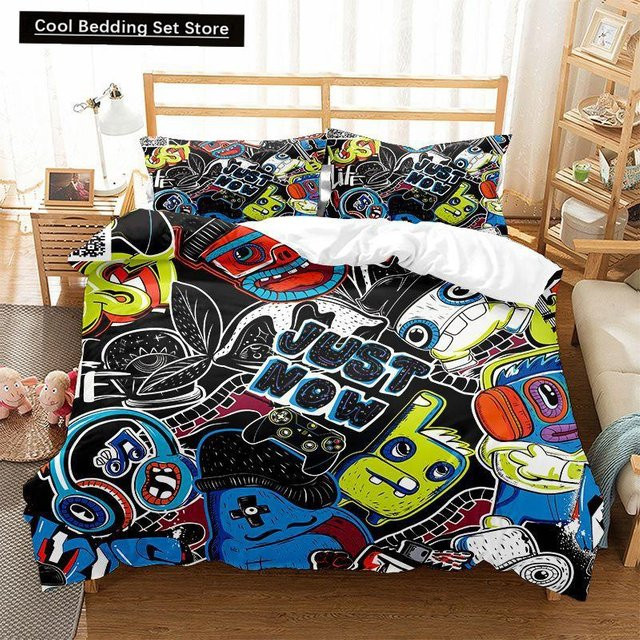 Flylo Bettbezug Set Hippie Graffiti Street Art für Kinder und Jugendliche, Multicolor, B/H: 135 x 200 cm - Bild 1