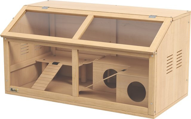 PawHut Kleintierkäfig aus Tannenholz in Natur mit Hängebrücke, Leitern und Hütte, B/T/H: 84 x 45 x 44 cm - Bild 1