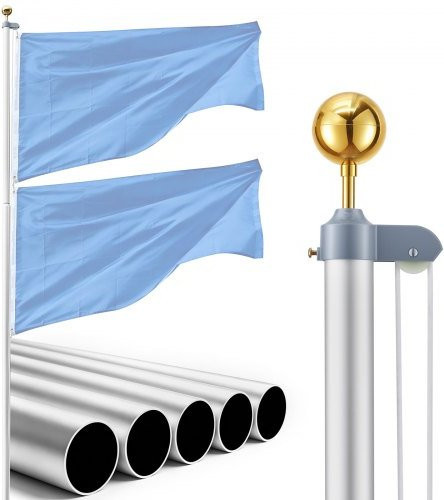 VEVOR Flaggenmast Set aus Aluminium für den Außenbereich, 6,09 m, inklusive PVC Bodenhülse, Silber - Bild 1